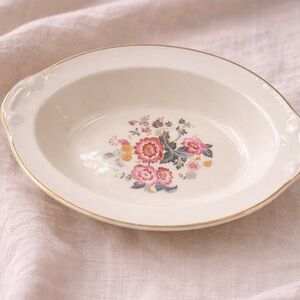 Oval Vegetable Bowl by Taylor Smith Floral Gold Trim USA Vintage 9in Cottagecore